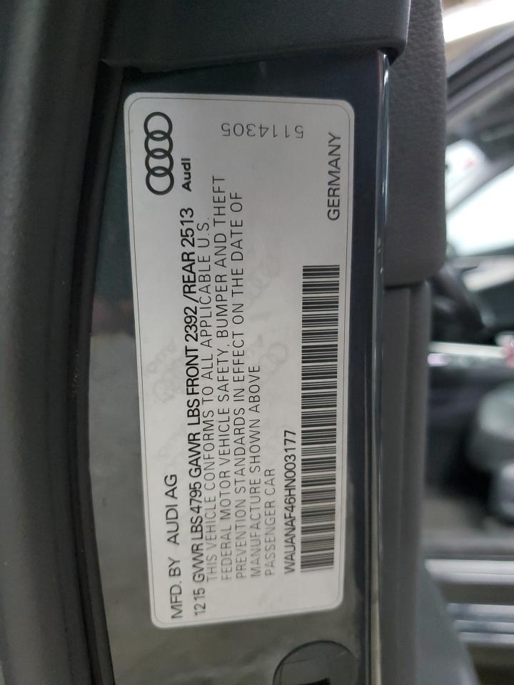 2017 Audi A4 Premium VIN: WAUANAF46HN003177 Lot: 68129805