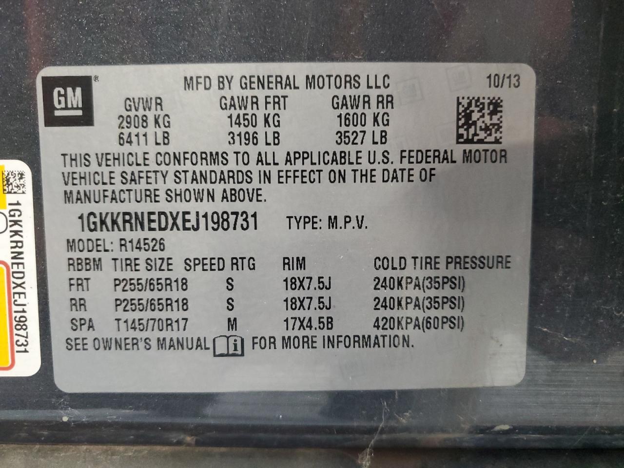 2014 GMC Acadia Sle VIN: 1GKKRNEDXEJ198731 Lot: 69693195