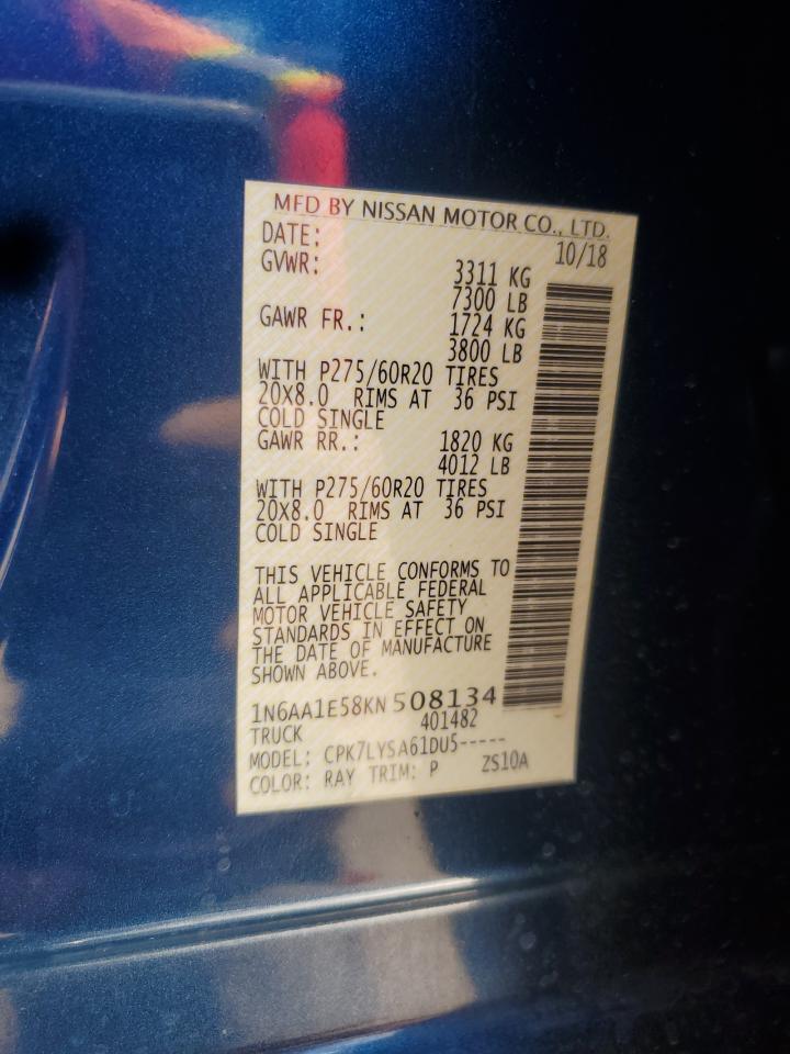 2019 Nissan Titan Sv VIN: 1N6AA1E58KN508134 Lot: 68883095