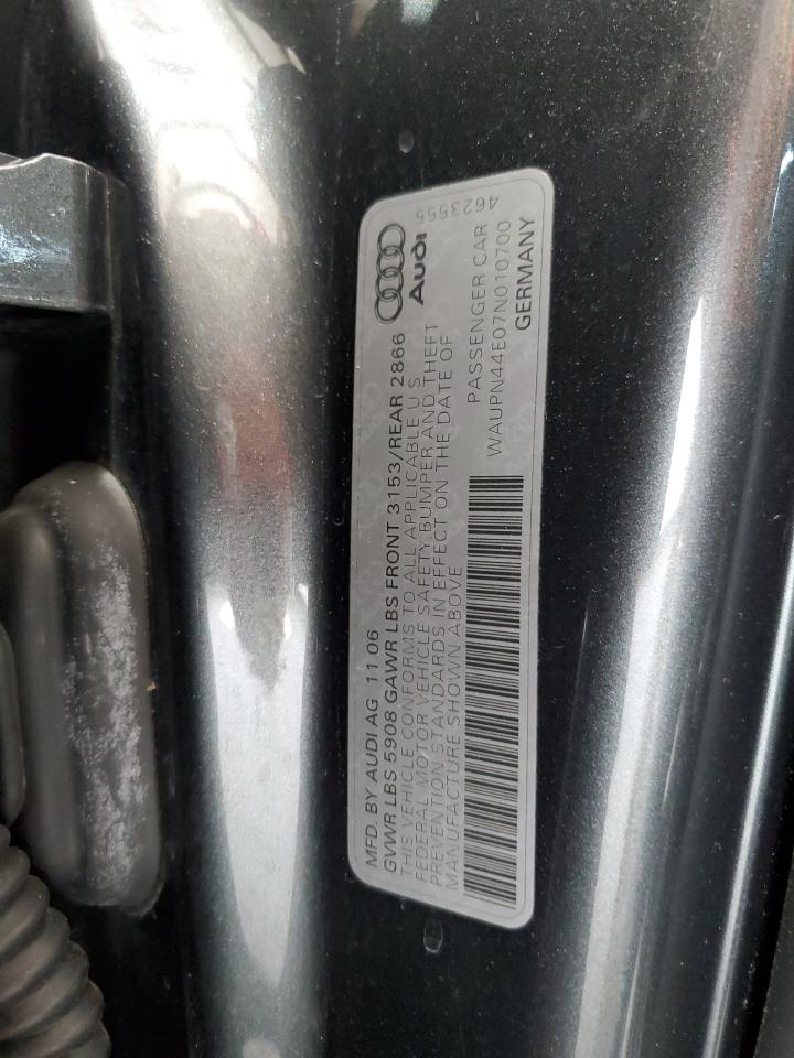 2007 Audi S8 Quattro VIN: WAUPN44E07N010700 Lot: 68947725