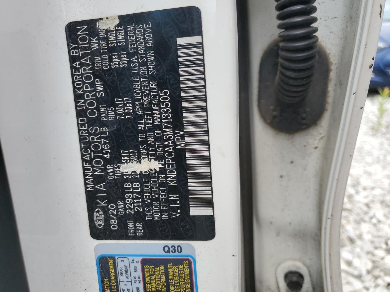 2021 Kia Seltos Lx VIN: KNDEPCAA3M7133505 Lot: 68303605