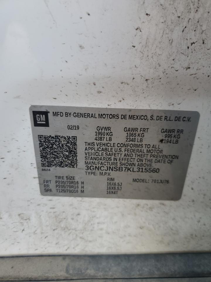 2019 Chevrolet Trax Ls VIN: 3GNCJNSB7KL315560 Lot: 68018325