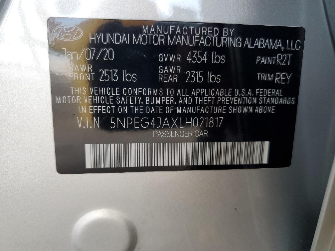 2020 Hyundai Sonata Se VIN: 5NPEG4JAXLH021817 Lot: 70212705