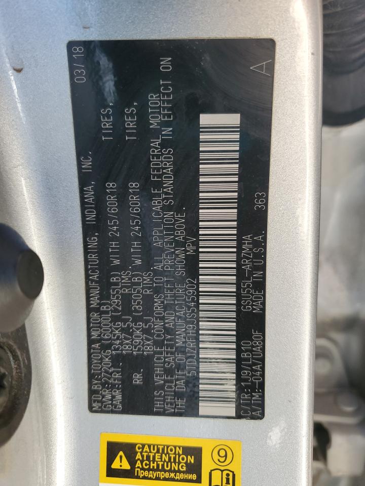 2018 Toyota Highlander Se VIN: 5TDJZRFH9JS545902 Lot: 70916675