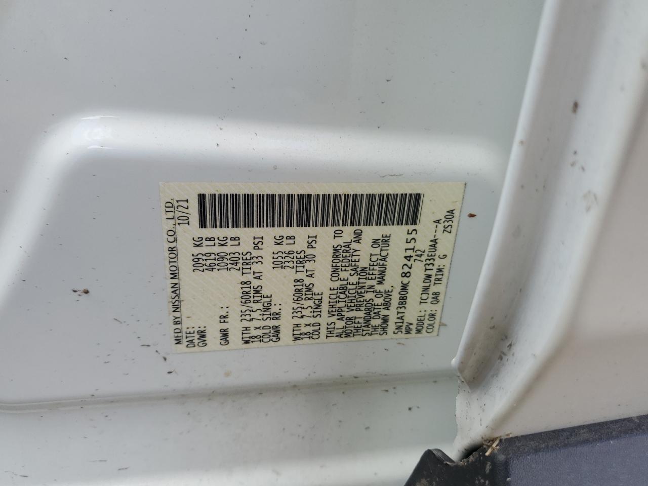 2021 Nissan Rogue Sv VIN: 5N1AT3BB0MC824155 Lot: 69093455