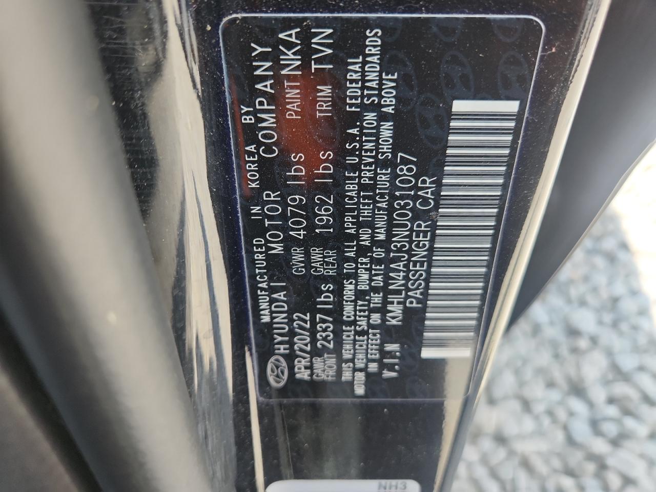 2022 Hyundai Elantra Limited VIN: KMHLN4AJ3NU031087 Lot: 71056715