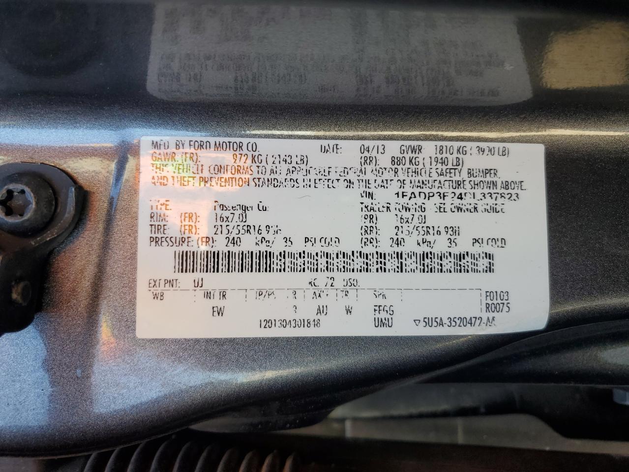 2013 Ford Focus Se VIN: 1FADP3F24DL337823 Lot: 67302445