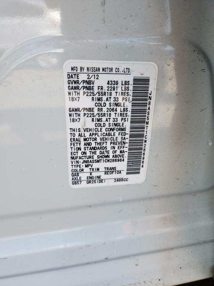 2012 Nissan Rogue S VIN: JN8AS5MT1CW286964 Lot: 69368725