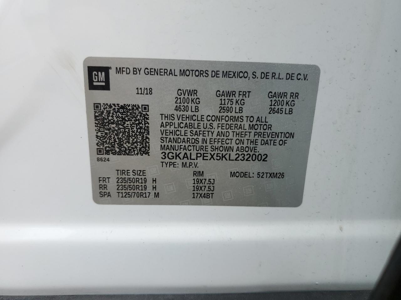 2019 GMC Terrain Slt VIN: 3GKALPEX5KL232002 Lot: 70552545