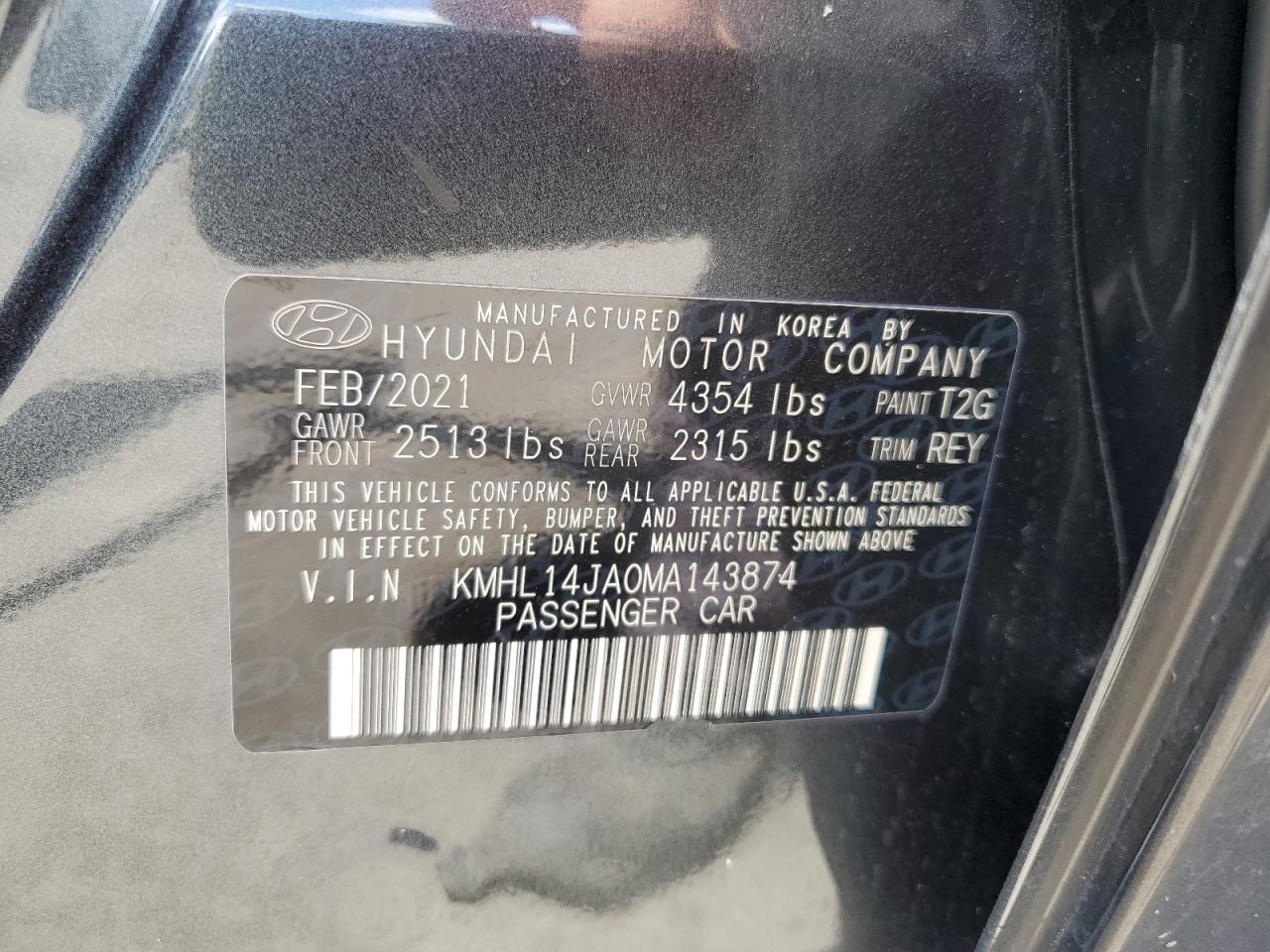 2021 Hyundai Sonata Sel VIN: KMHL14JA0MA143874 Lot: 69407505
