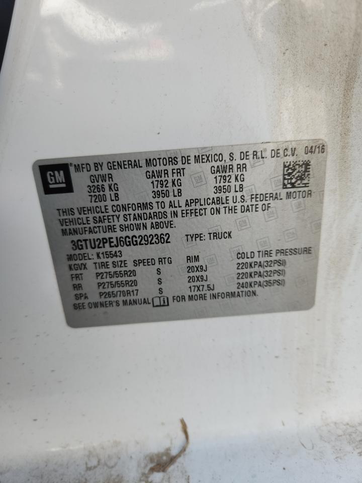 2016 GMC Sierra K1500 Denali VIN: 3GTU2PEJ6GG292362 Lot: 70301735