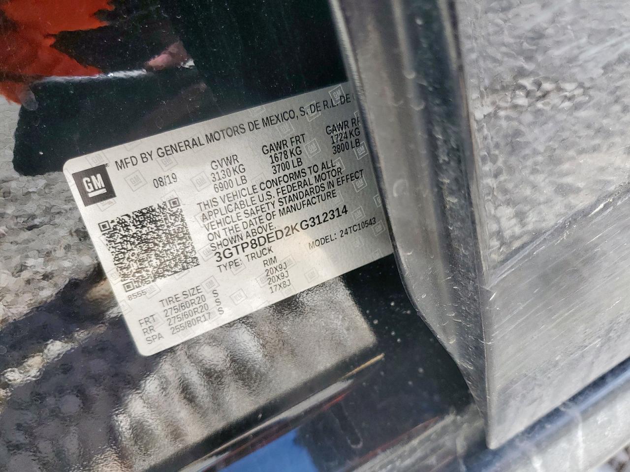 2019 GMC Sierra C1500 Slt VIN: 3GTP8DED2KG312314 Lot: 70771605