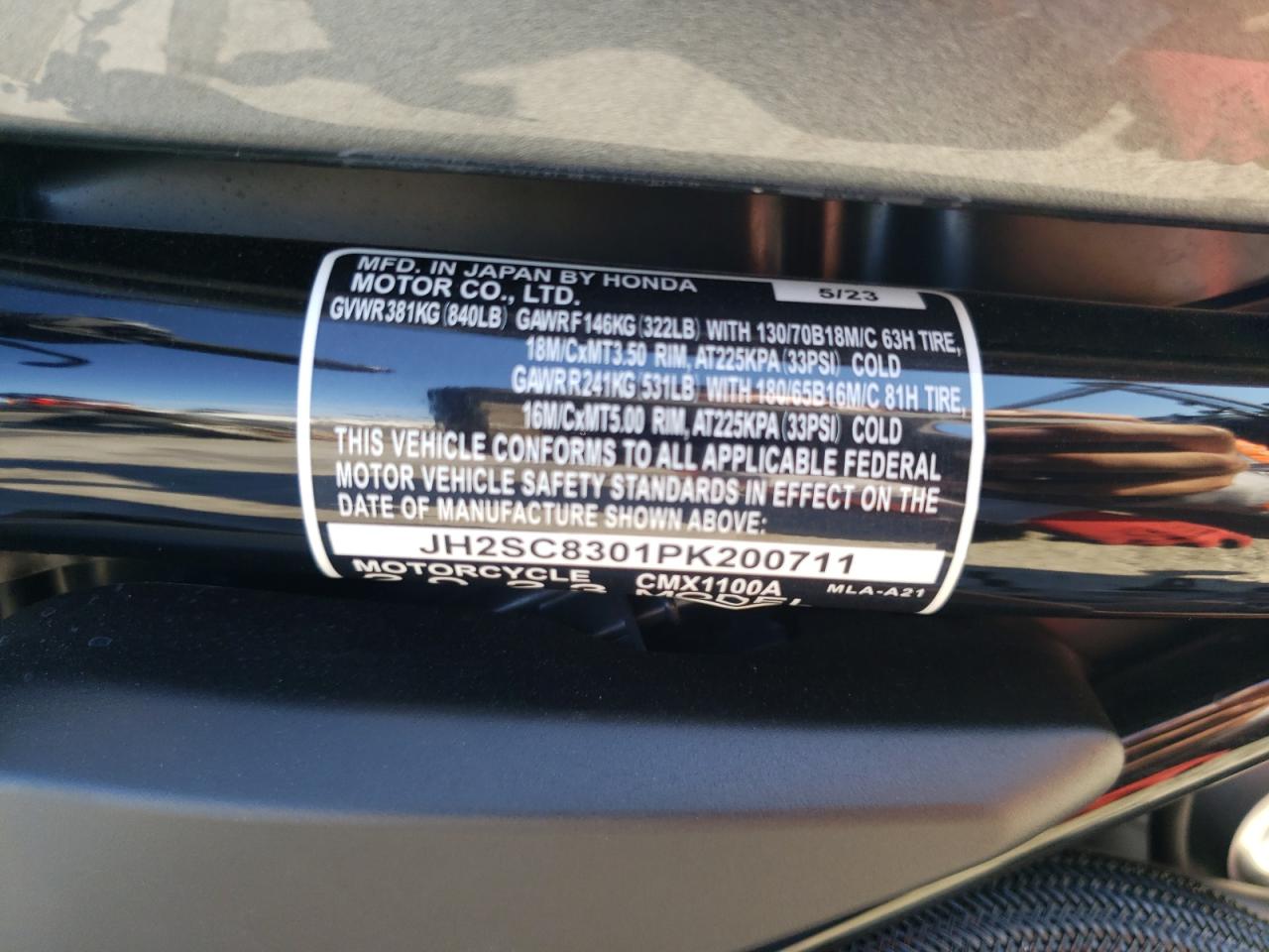 2023 Honda Cmx1100 A VIN: JH2SC8301PK200711 Lot: 70575715