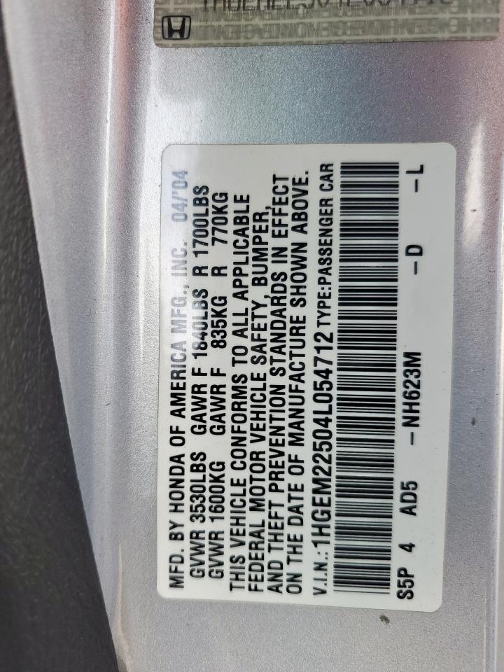 2004 Honda Civic Lx VIN: 1HGEM22504L054712 Lot: 68663015