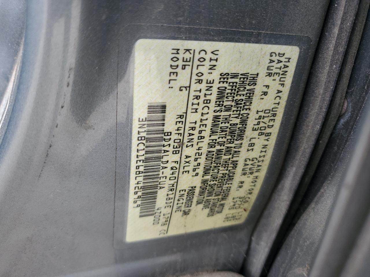 2008 Nissan Versa S VIN: 3N1BC11E68L426969 Lot: 67977735