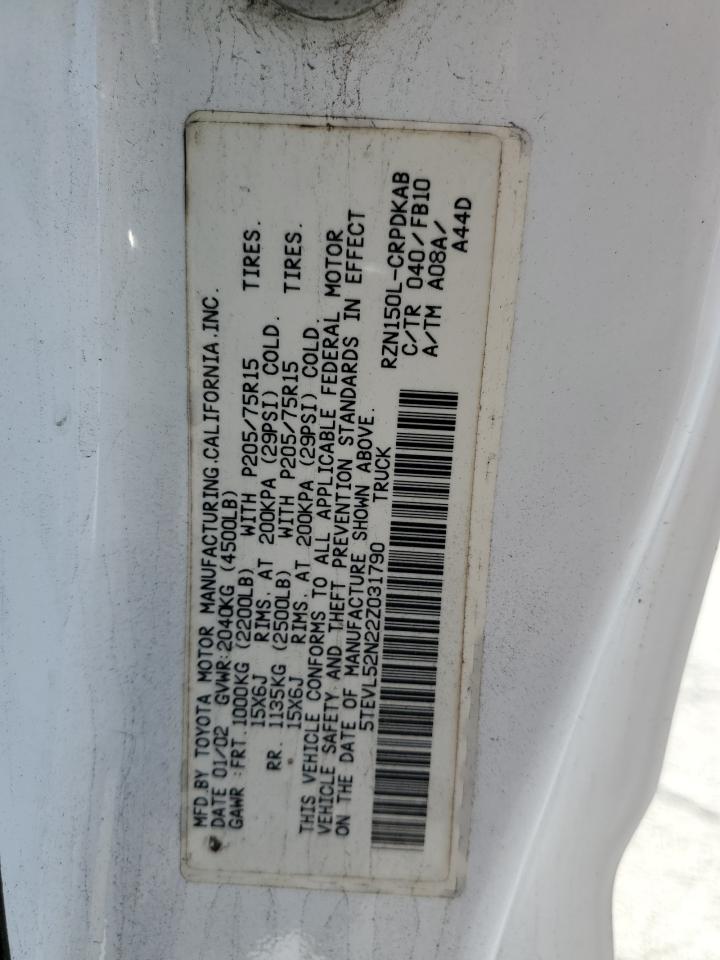 2002 Toyota Tacoma Xtracab VIN: 5TEVL52N22Z031790 Lot: 68327585