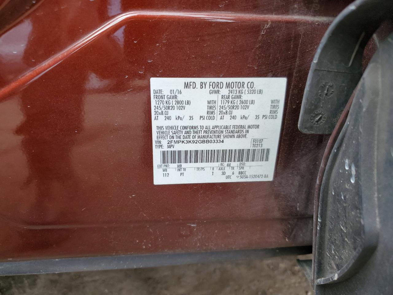 2016 Ford Edge Titanium VIN: 2FMPK3K92GBB03334 Lot: 69412175