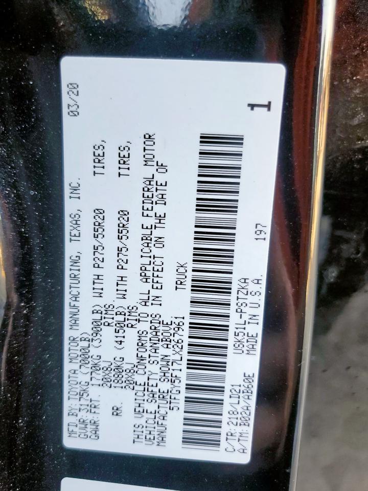 2020 Toyota Tundra Crewmax 1794 VIN: 5TFGY5F17LX267961 Lot: 71415535
