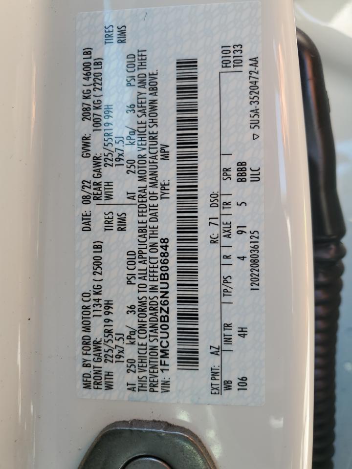 2022 Ford Escape Se VIN: 1FMCU0BZ6NUB06848 Lot: 68680765