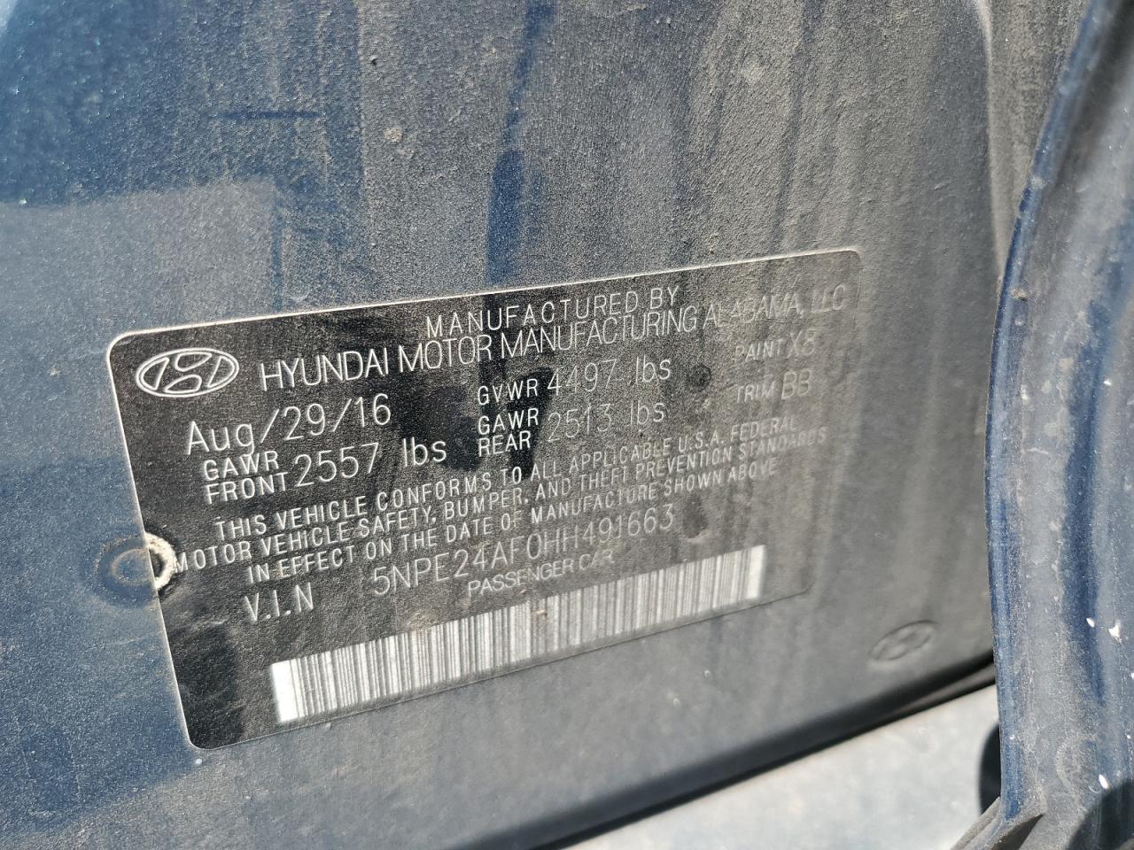 2017 Hyundai Sonata Se VIN: 5NPE24AF0HH491663 Lot: 70129615