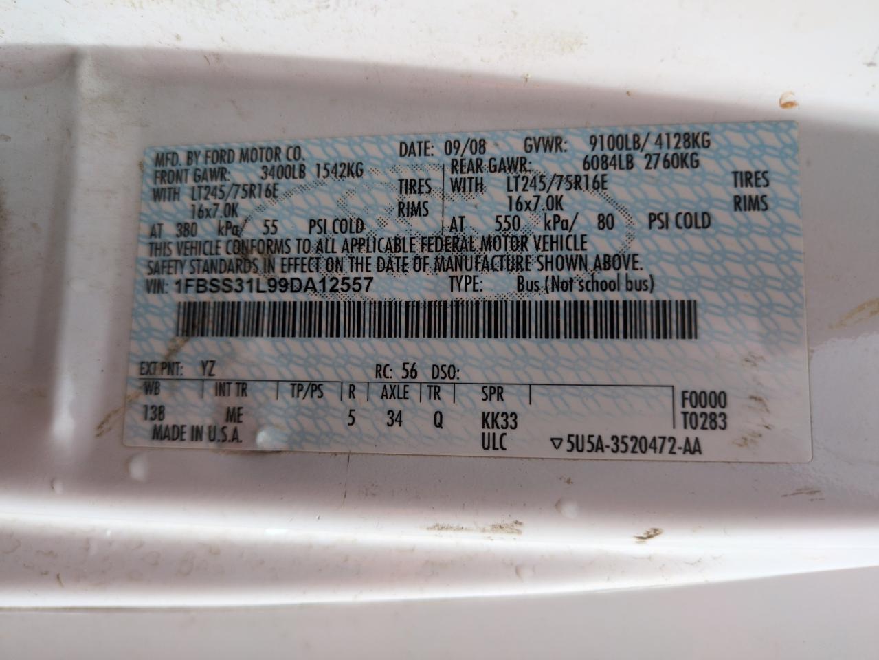 2009 Ford Econoline E350 Super Duty Wagon VIN: 1FBSS31L99DA12557 Lot: 67957185