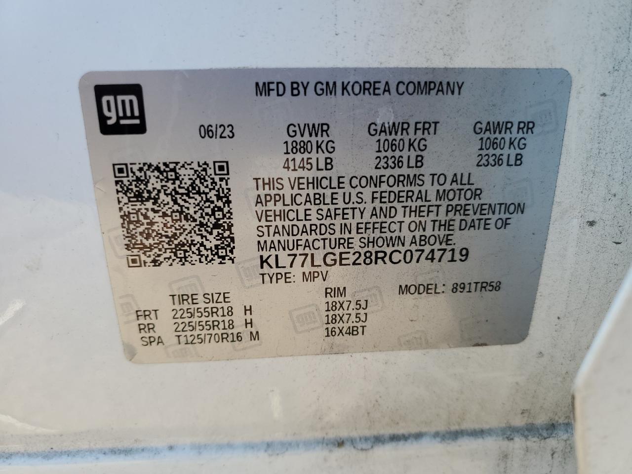 2024 Chevrolet Trax 1Rs VIN: KL77LGE28RC074719 Lot: 70334895