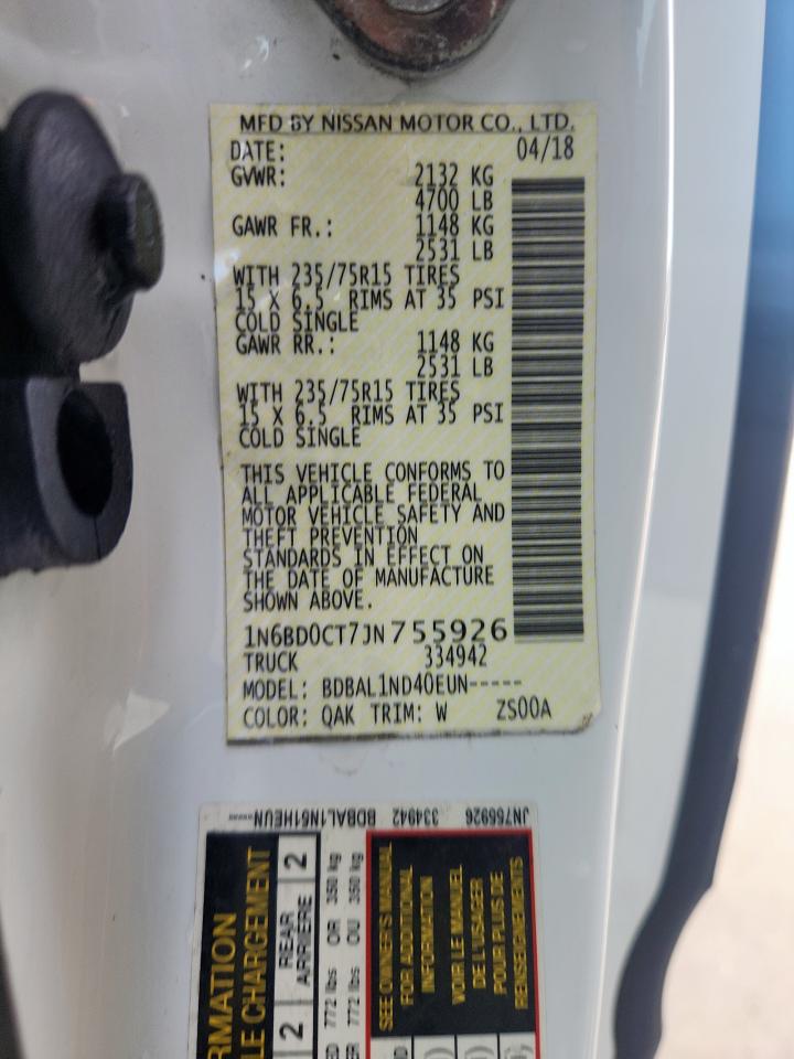 2018 Nissan Frontier S VIN: 1N6BD0CT7JN755926 Lot: 70773005