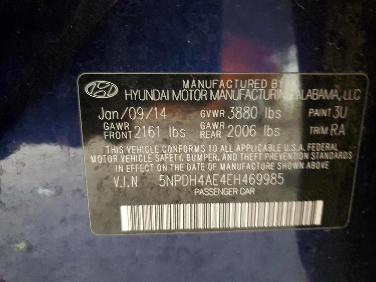 2014 Hyundai Elantra Se VIN: 5NPDH4AE4EH469985 Lot: 68171955