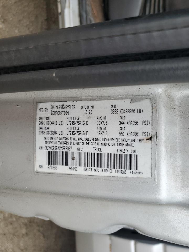 2002 Dodge Ram 2500 VIN: 3B7KC23642M263037 Lot: 70174895