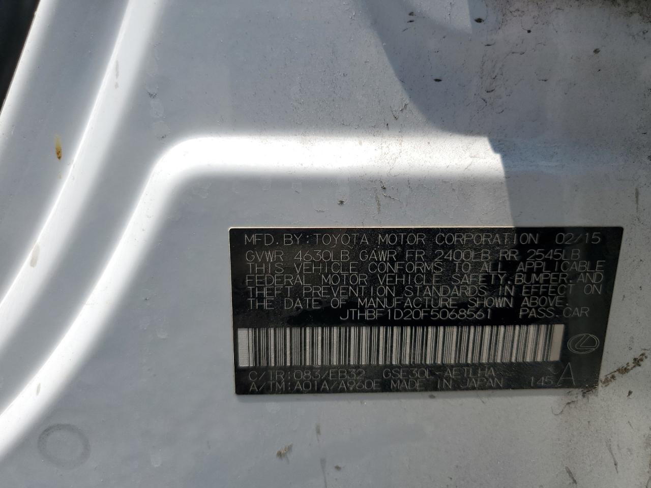 JTHBF1D20F5068561 2015 Lexus Is 250