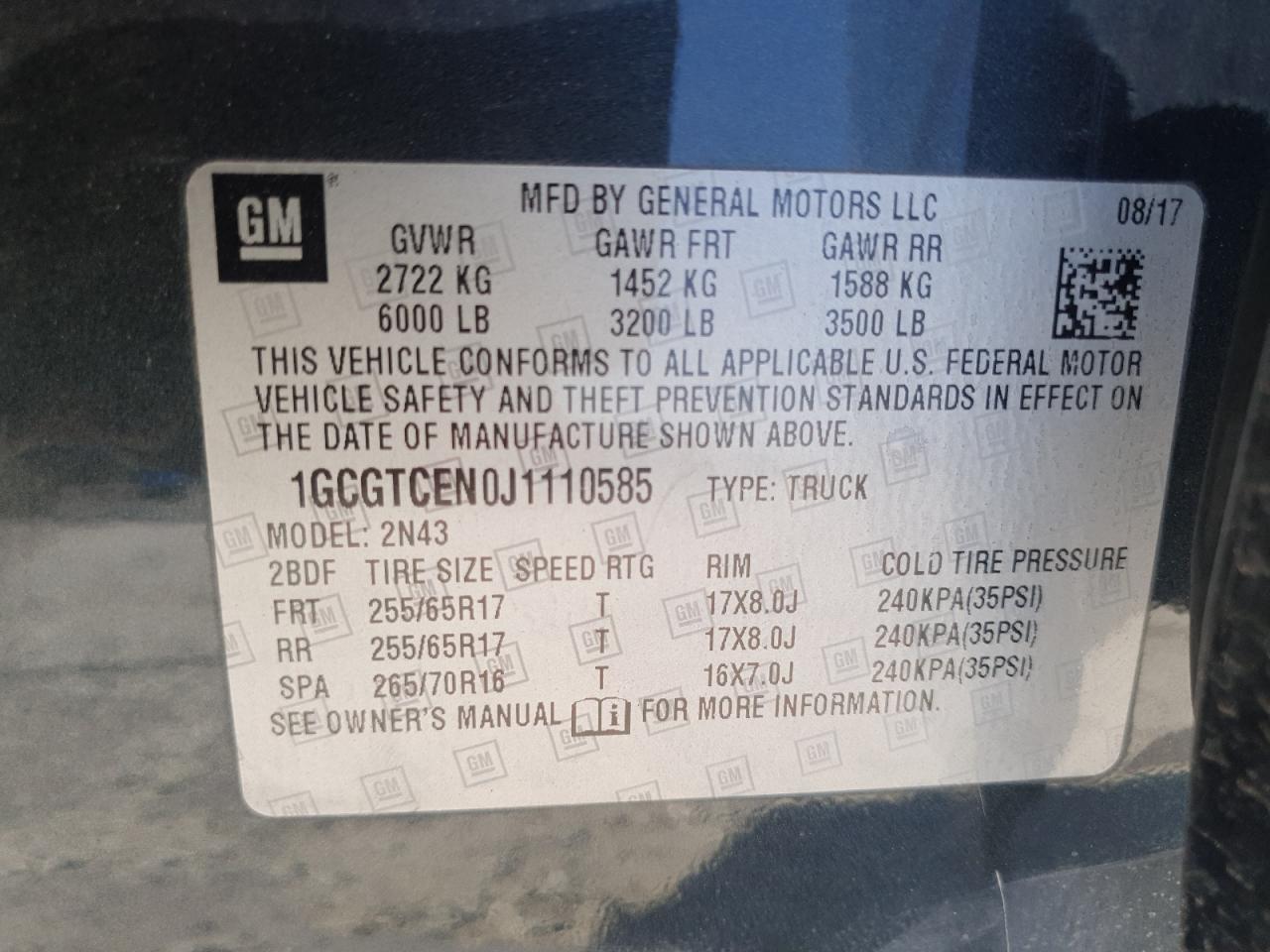 2018 Chevrolet Colorado Lt VIN: 1GCGTCEN0J1110585 Lot: 67795915