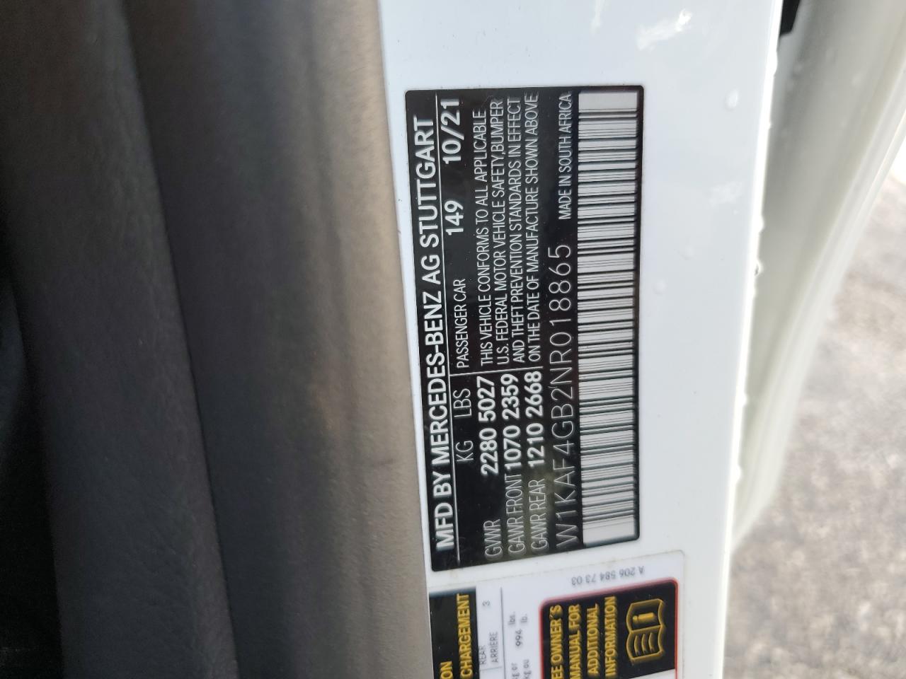 2022 Mercedes-Benz C 300 VIN: W1KAF4GB2NR018865 Lot: 70124895