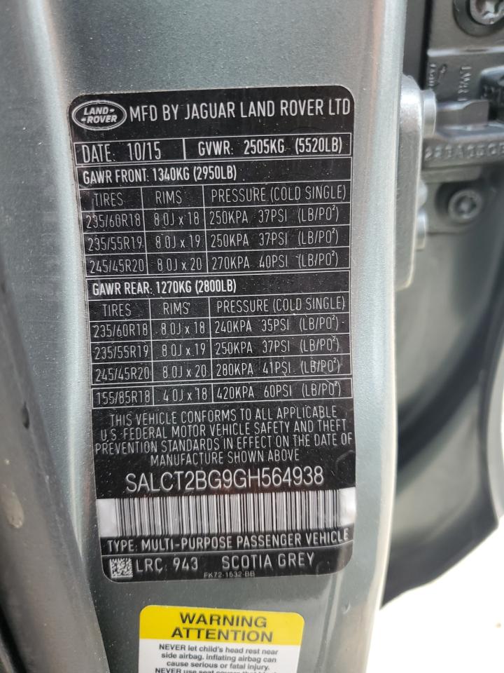 2016 Land Rover Discovery Sport Hse Luxury VIN: SALCT2BG9GH564938 Lot: 70314965