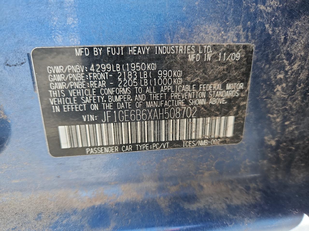 2010 Subaru Impreza 2.5I Premium VIN: JF1GE6B6XAH508702 Lot: 70411135