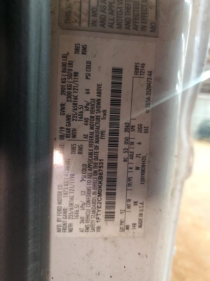 2019 Ford Transit T-150 VIN: 1FTYE2CM0KKB67531 Lot: 70209465