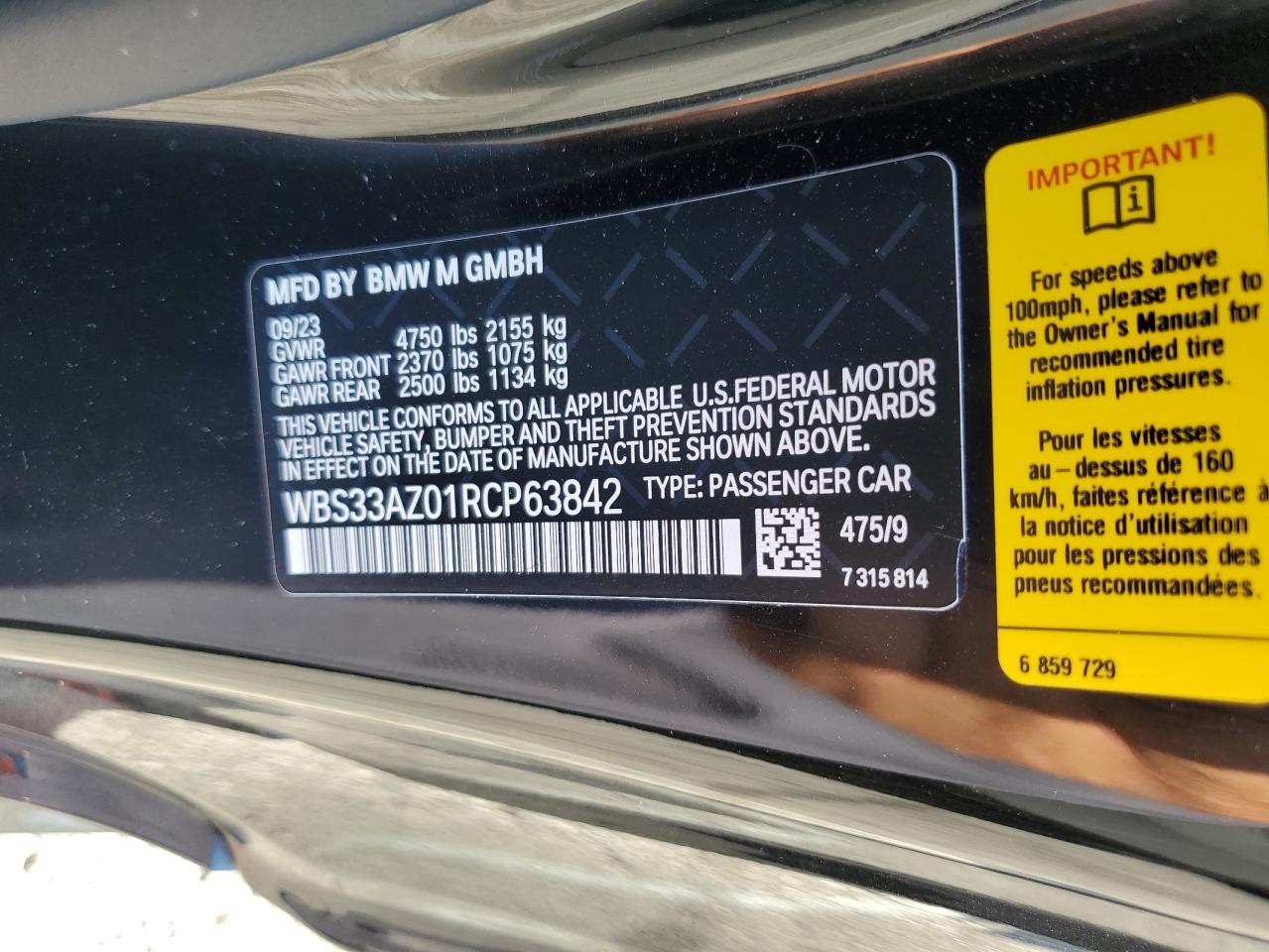 2024 BMW M4 Competition VIN: WBS33AZ01RCP63842 Lot: 66652615