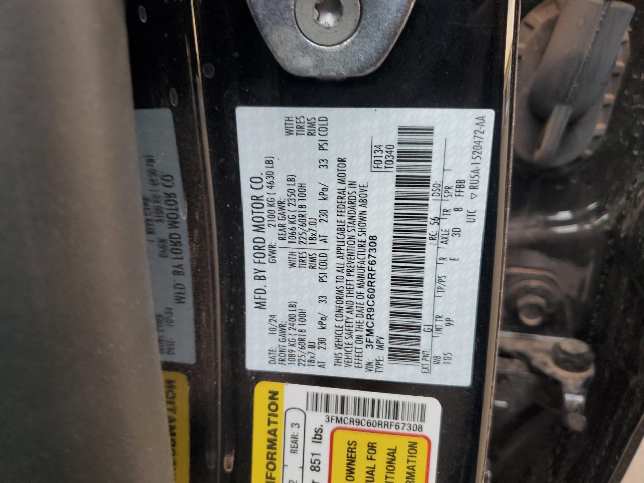 2024 Ford Bronco Sport Outer Banks VIN: 3FMCR9C60RRF67308 Lot: 68485355