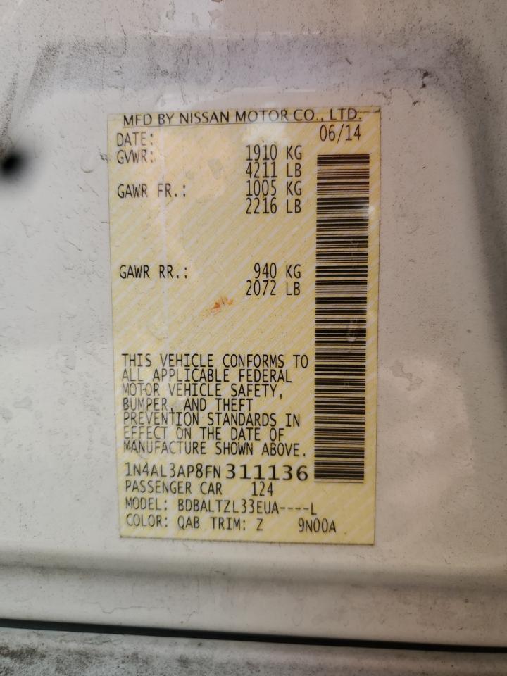 2015 Nissan Altima 2.5 VIN: 1N4AL3AP8FN311136 Lot: 70352245