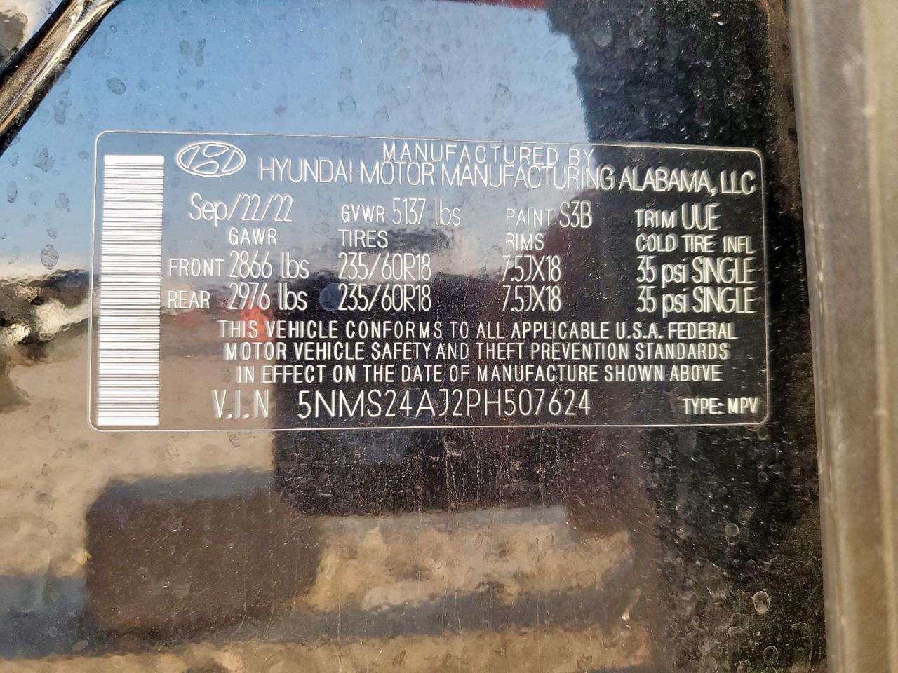 2023 Hyundai Santa Fe Sel VIN: 5NMS24AJ2PH507624 Lot: 69803385