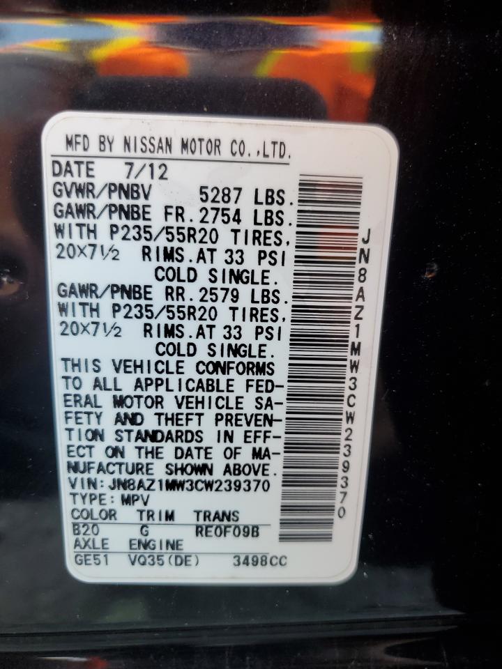 2012 Nissan Murano S VIN: JN8AZ1MW3CW239370 Lot: 70737995