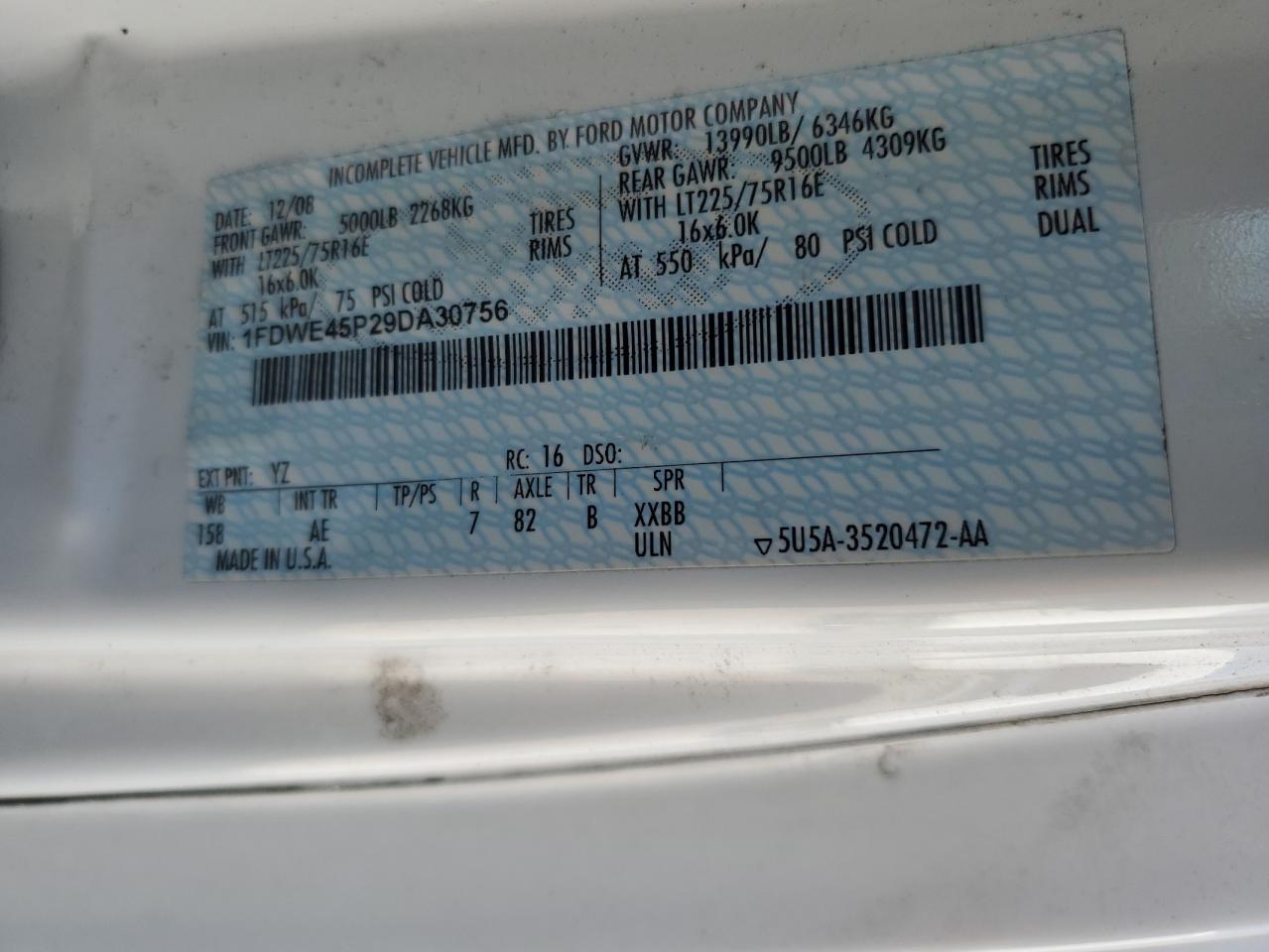 2009 Ford Econoline E450 Super Duty Cutaway Van VIN: 1FDWE45P29DA30756 Lot: 65637165