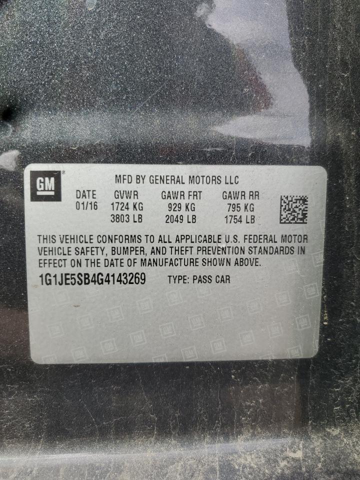 2016 Chevrolet Sonic Ltz VIN: 1G1JE5SB4G4143269 Lot: 70922245