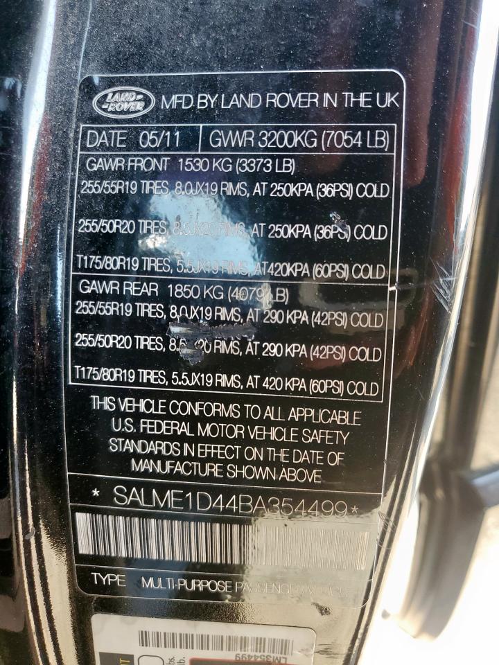 2011 Land Rover Range Rover Hse VIN: SALME1D44BA354499 Lot: 69517555