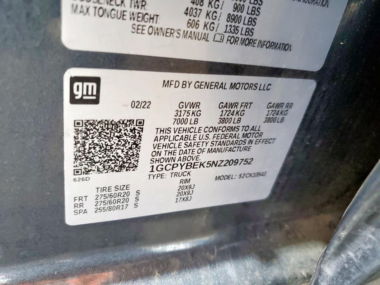 2022 Chevrolet Silverado Ltd K1500 Custom VIN: 1GCPYBEK5NZ209752 Lot: 69299255