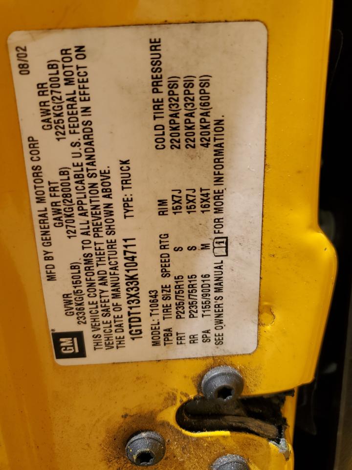 2003 GMC Sonoma VIN: 1GTDT13X33K104711 Lot: 70490175