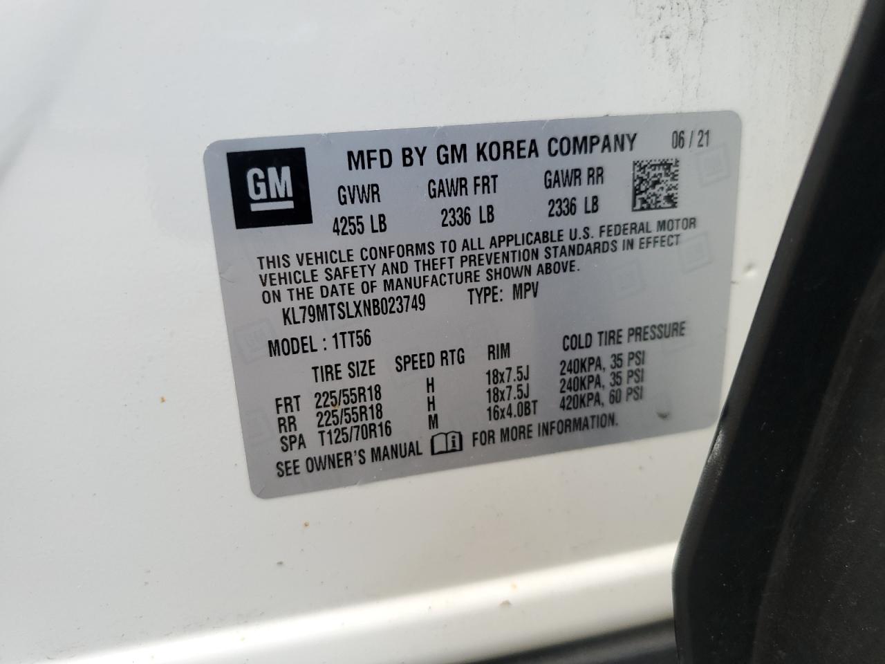 2022 Chevrolet Trailblazer Rs VIN: KL79MTSLXNB023749 Lot: 68816895