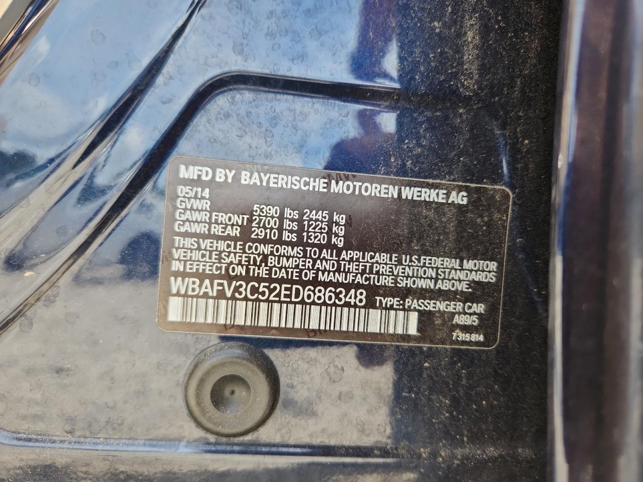 2014 BMW 535 D xDrive VIN: WBAFV3C52ED686348 Lot: 69052405