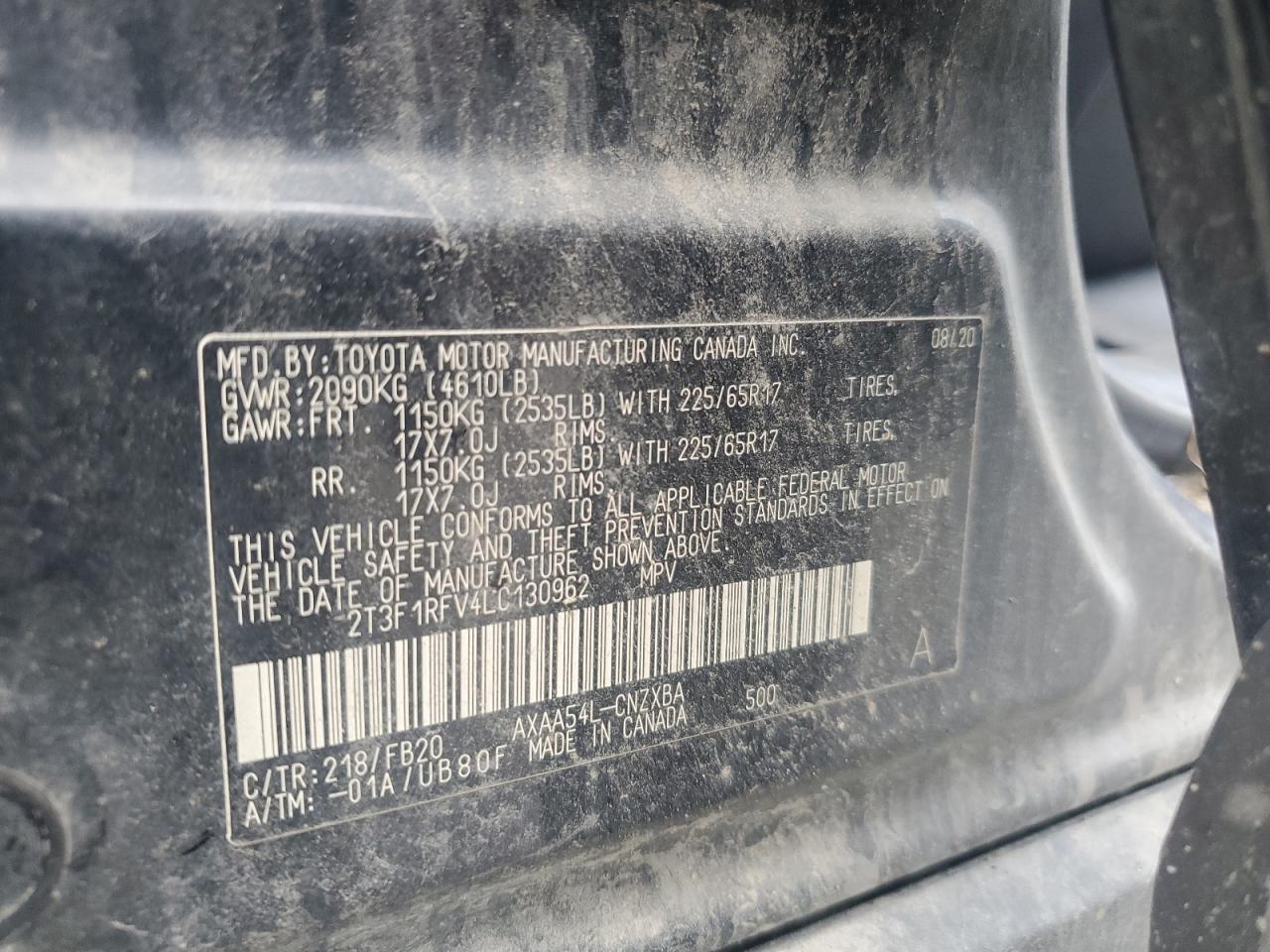 2020 Toyota Rav4 Le VIN: 2T3F1RFV4LC130962 Lot: 67250105