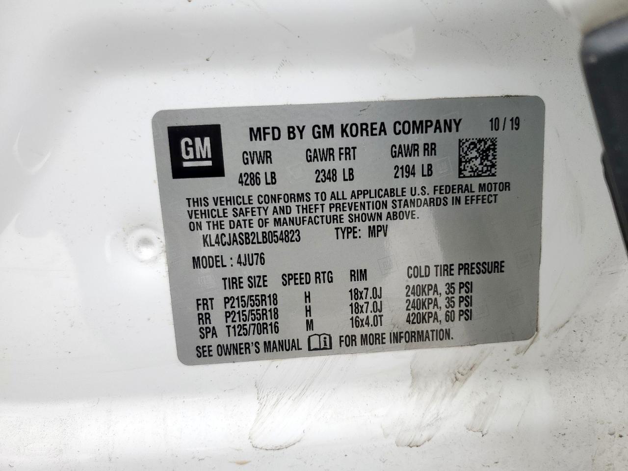 2020 Buick Encore Preferred VIN: KL4CJASB2LB054823 Lot: 68623585