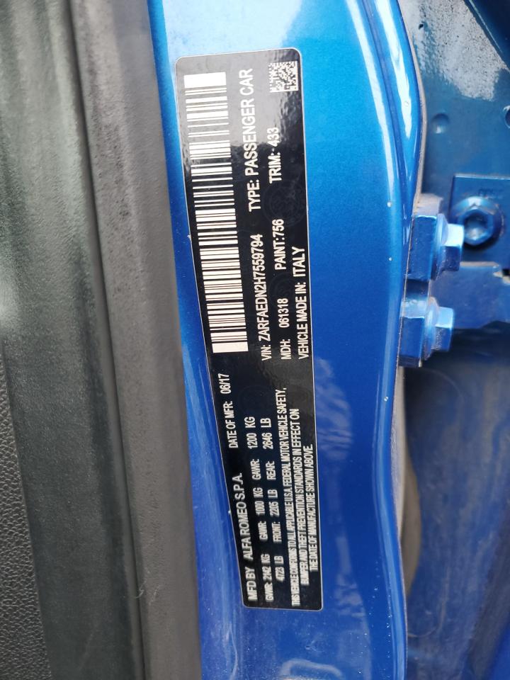 2017 Alfa Romeo Giulia Q4 VIN: ZARFAEDN2H7559794 Lot: 67542345